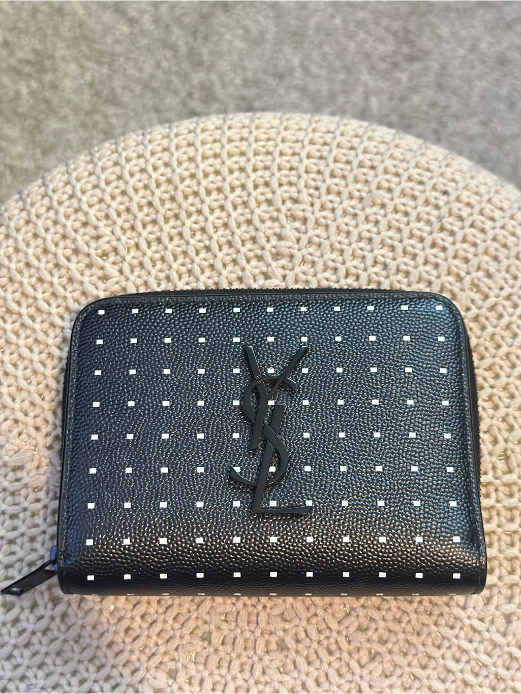 Authentic Saint Laurent Polka Dot Cassandre Matelasse Leather Wallet